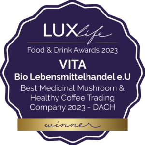 Das Magazin LUXlife (London/UK) nomiert VITA – Bio Lebensmittelhandel e.U. für den Food and Drink Awards 2023 im Juli 2023. Im September 2023 gewinnt mein Einzelunternehmen den Food and Drink Awards 2023 und zwar in der Kategorie: Best Medicinal Mushroom & Healthy Coffee Trading Company 2023 - D.A.CH.