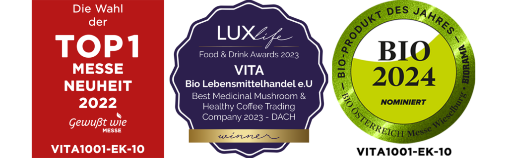 2 Auszeichnungen und 1 Award für VITA - Bio Lebensmittelhandel e.U. (VITA1001 -Bio Vitalkaffee - PREMIUM REISHI-Kaffee)