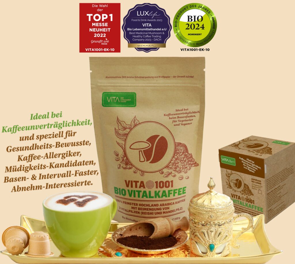 VITA1001 - Bio Vitalkaffee, der wohl geschmackvollste PREMIUM REISHI-Kaffee in diesem Universum. VITA1001 – Der Bio Vitalkaffee, der Ihr Leben verbessert!